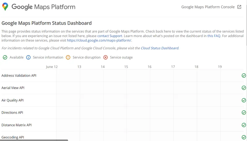Google Maps-Status-Dashboard