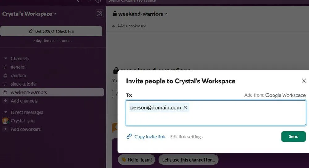 Invita personas a tu espacio de trabajo de Slack.