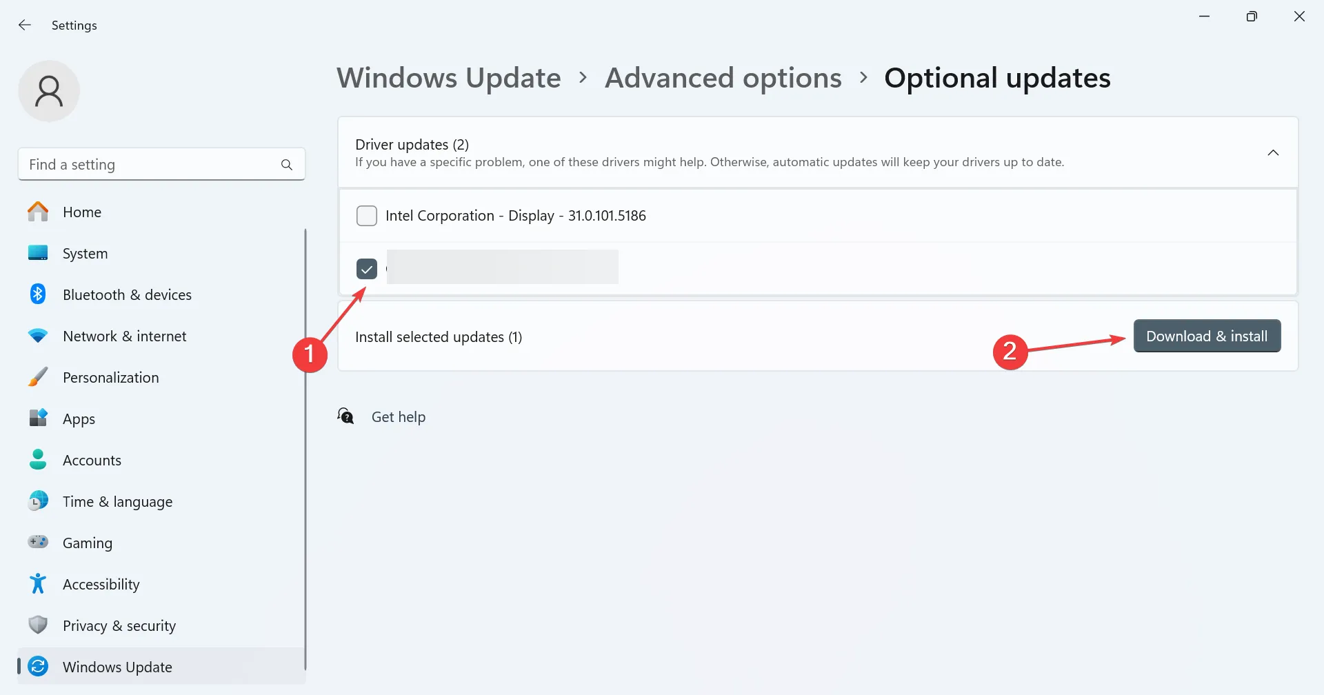 install driver via Windows Update