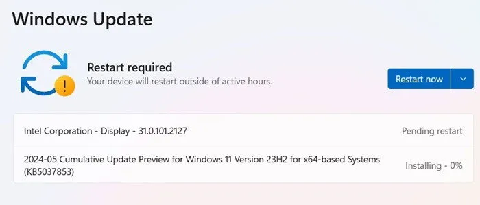 Mise à jour KB5037853 de Windows 11, 28 mai 2024.