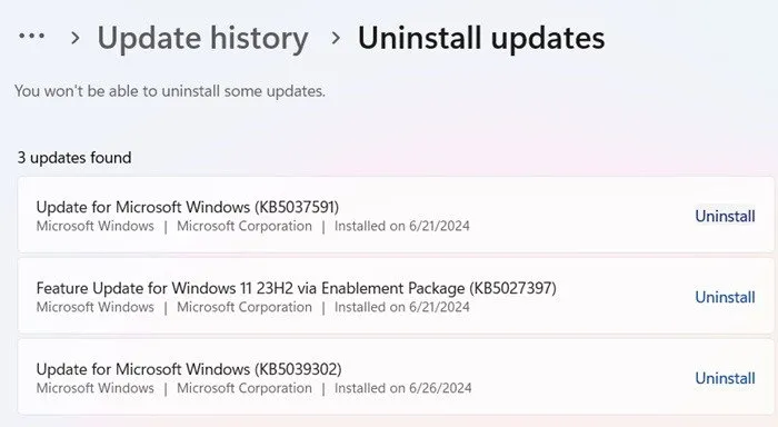 Odinstalowywanie aktualizacji systemu Windows 11 w czerwcu 2024 r.