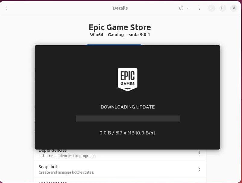 Uruchomienie sklepu Epic Game Store za pośrednictwem Bottles
