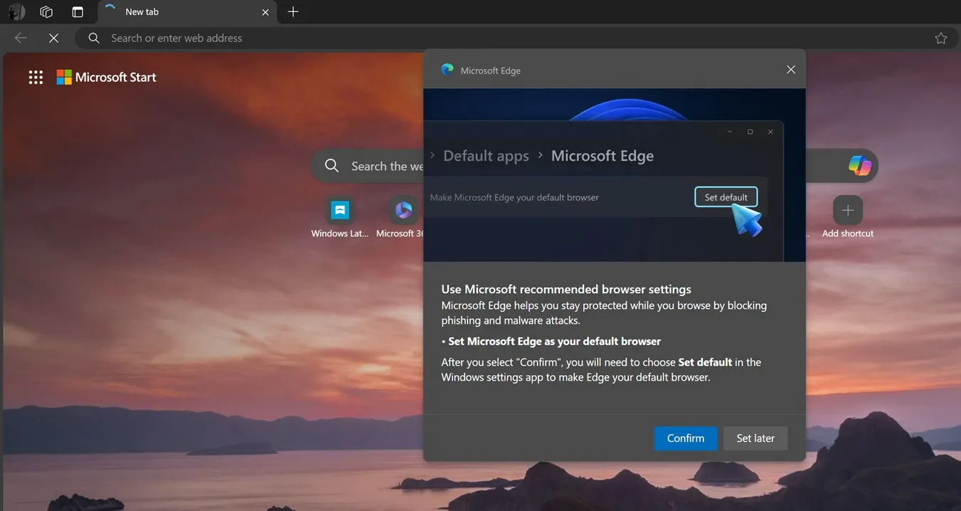 Aviso de banner 3D do Microsoft Edge