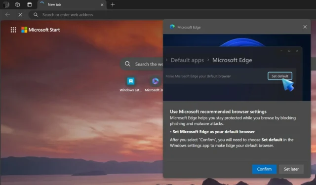 Microsoft Edge 以 3D 橫幅提醒使用者更改 Windows 11 的預設瀏覽器