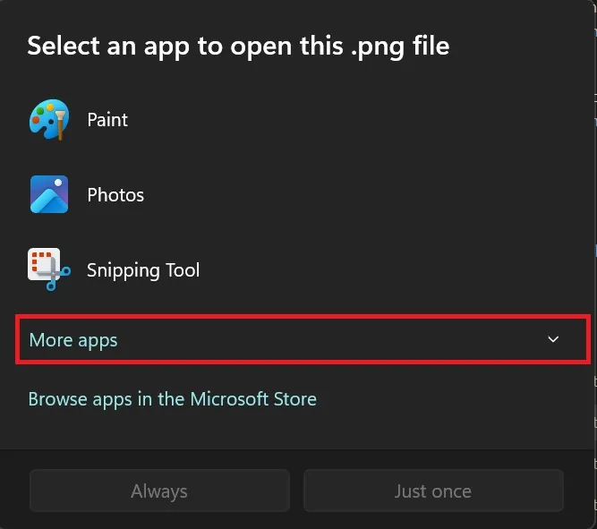 Dropdown-Liste mit weiteren Apps in den App-Picker-Vorschlägen in Windows 11