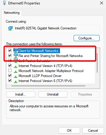 protocoles réseau installés sous Windows 11