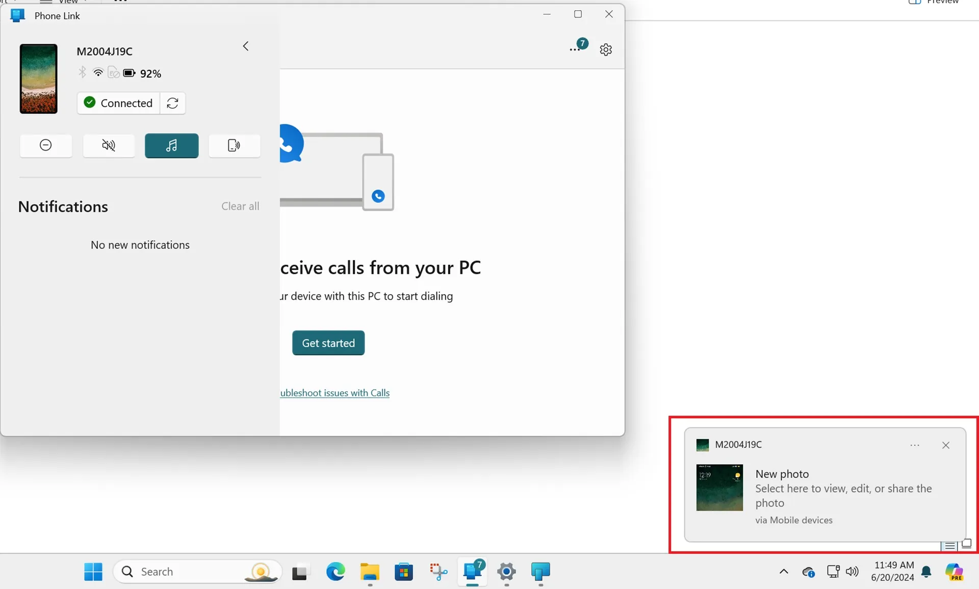 Notificación para editar captura de pantalla capturada en el teléfono en una PC con Windows 11
