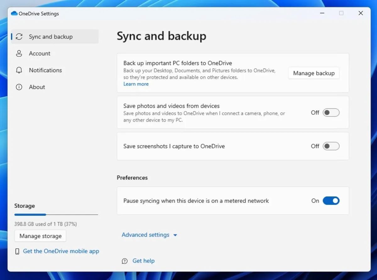 Ustawienia OneDrive Windows 11