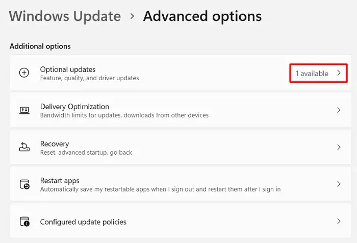 Optionele updates in Windows 11