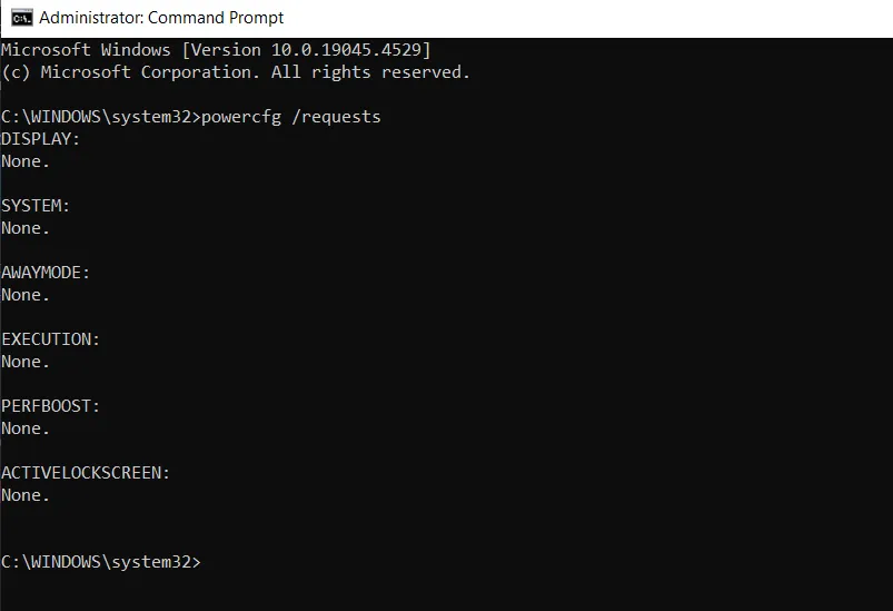 Power Request Command Prompt