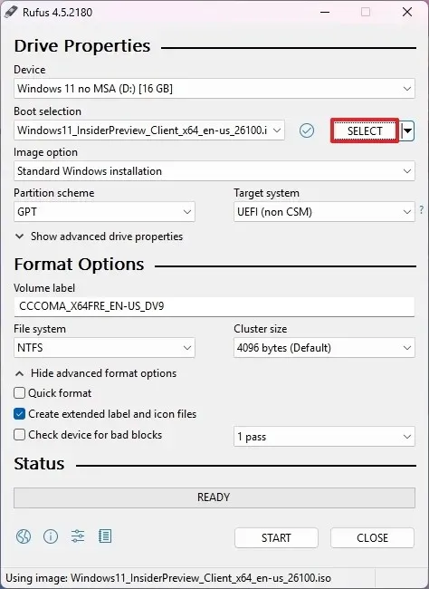 Rufus otwiera plik ISO systemu Windows 11 24H2