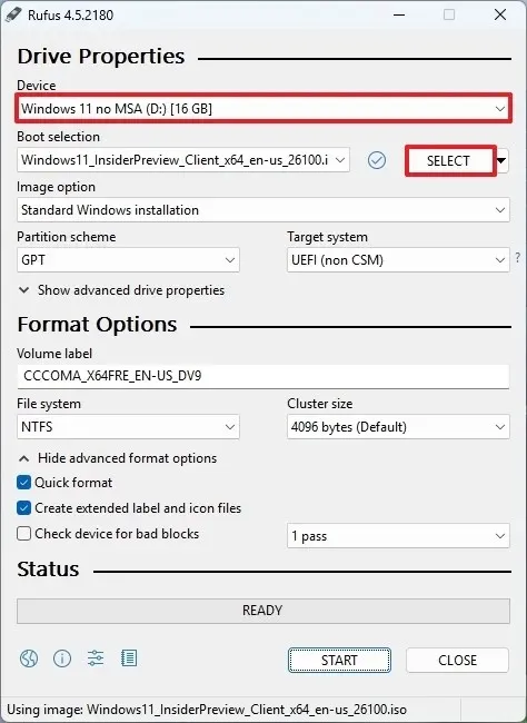 Rufus Windows 11 24H2 otwórz plik ISO