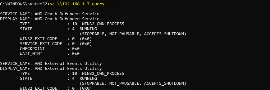 sc query-Befehl Eingabeaufforderung