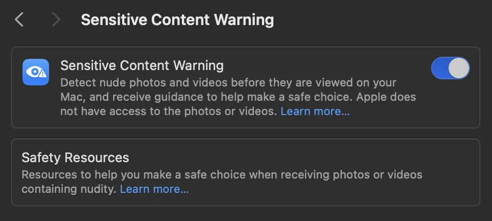 Warnung vor sensiblen Inhalten für Mac