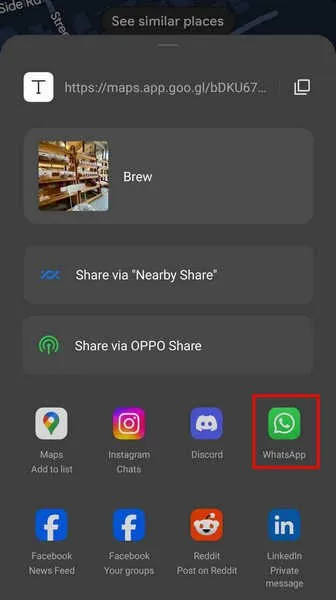 Compartir ubicación a través de Google Maps con Whatsapp