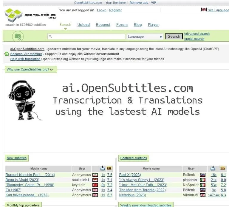 Sitios para descargar subtítulos de películas y programas de televisión Opensubtitles