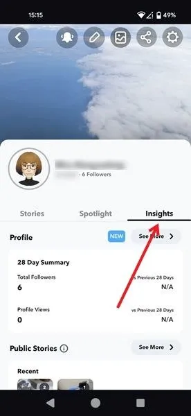 Wechseln Sie in Ihrem privaten Snapchat-Profil zur Registerkarte „Insights“.