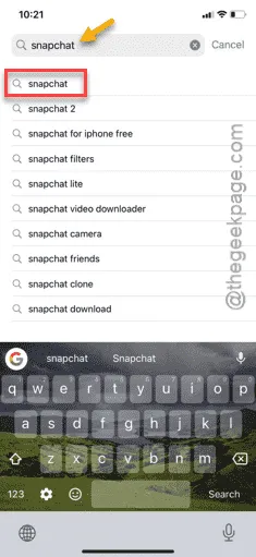 búsqueda mínima de Snapchat