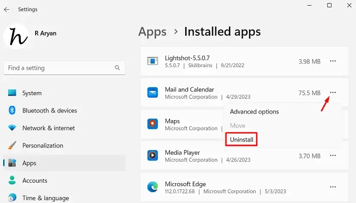 Mail und Kalender unter Windows 11 deinstallieren – Fehler 0x8007054e