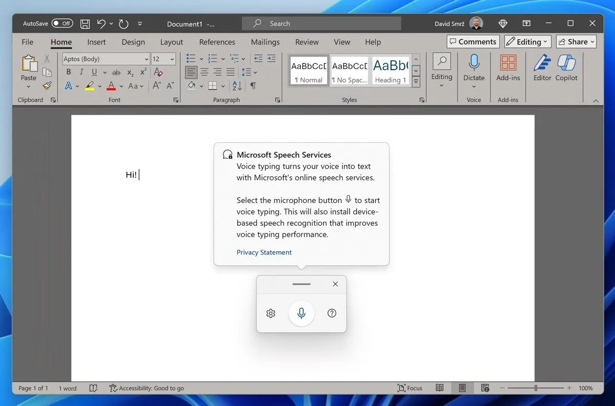 Saisie vocale dans Microsoft Word