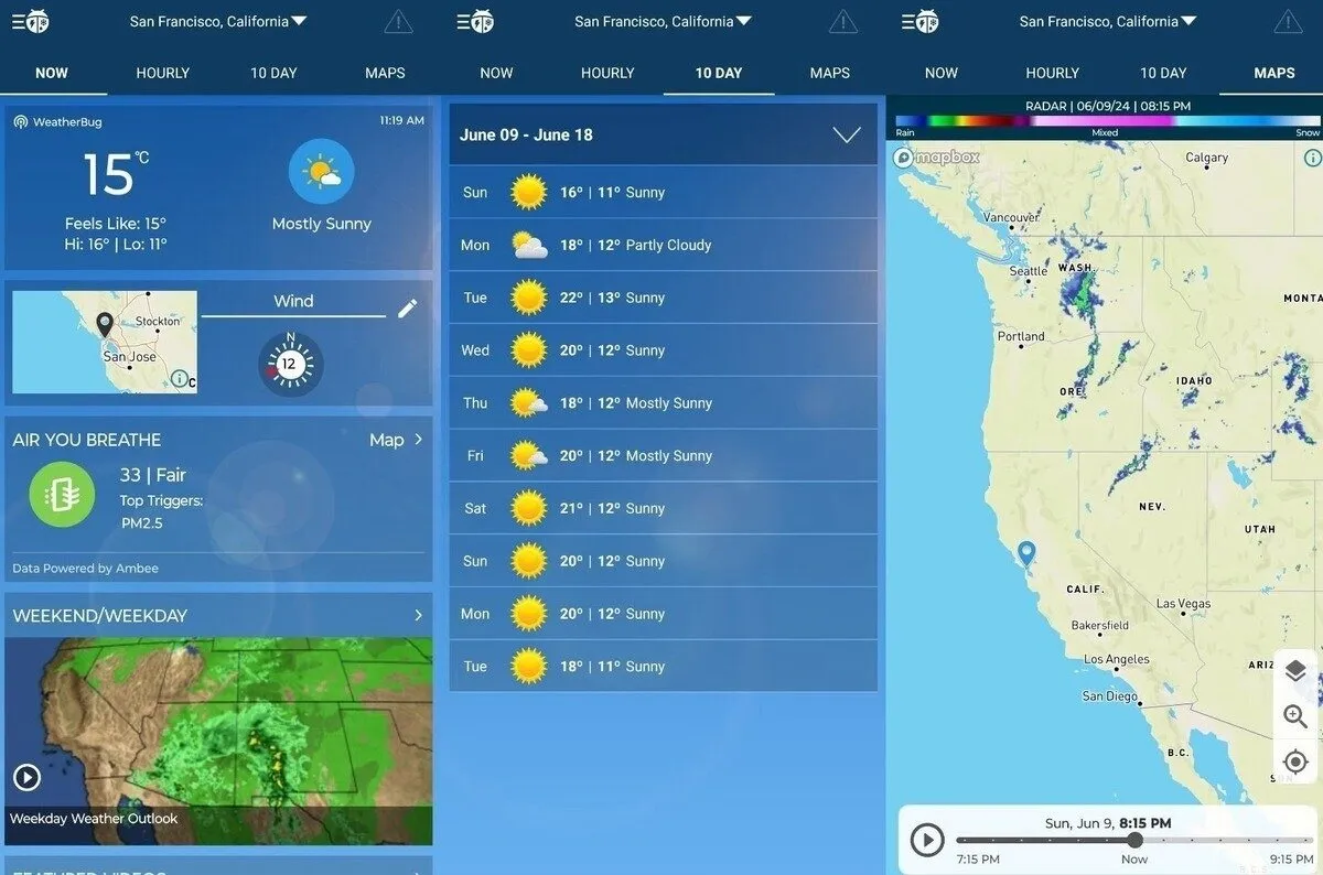 Aplikacja Weatherbug na smartfony