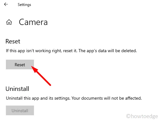 Restablecer la cámara en Windows 10