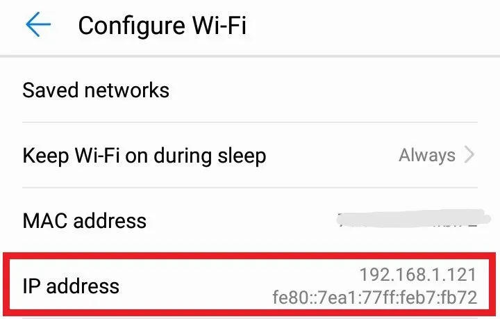 Rechercher l'adresse IP dans les paramètres Wi-Fi Android