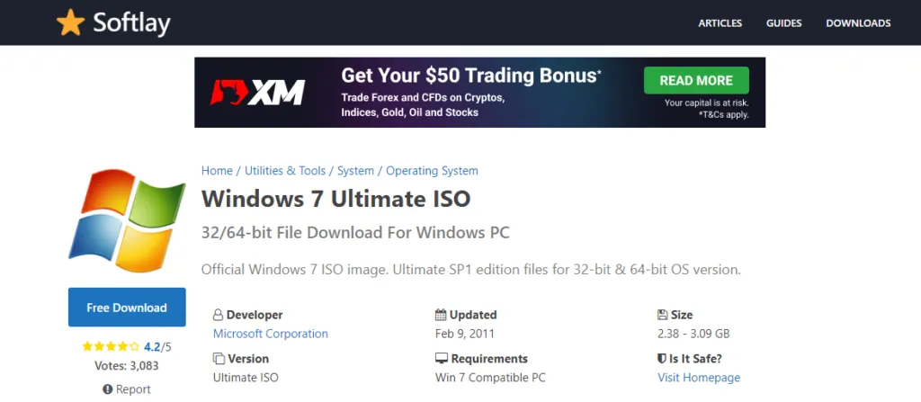 Téléchargez le fichier ISO de Windows 7.