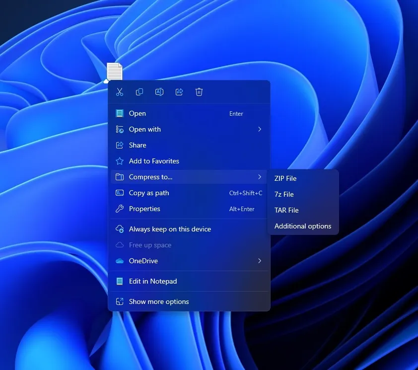Opciones adicionales del archivo de Windows 11