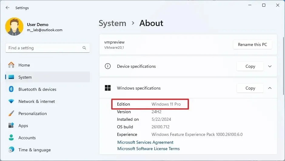 Edição do Windows 11 nas configurações Sobre