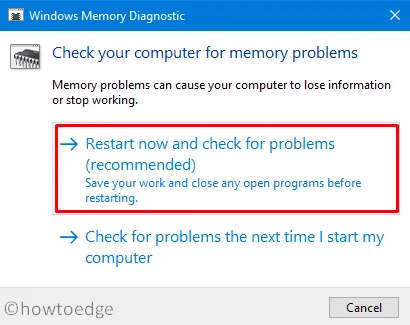 Windows 메모리 진단 - 블루 스크린 오류 0x00000139