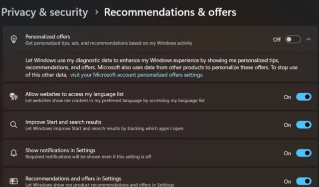 微軟在 Windows 11 中推出了新的個人化優惠選項