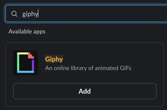 Voeg Giphy toe aan Slack in de app wanneer deze verschijnt