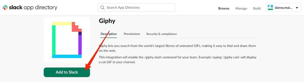 Añade Giphy a la aplicación Slack