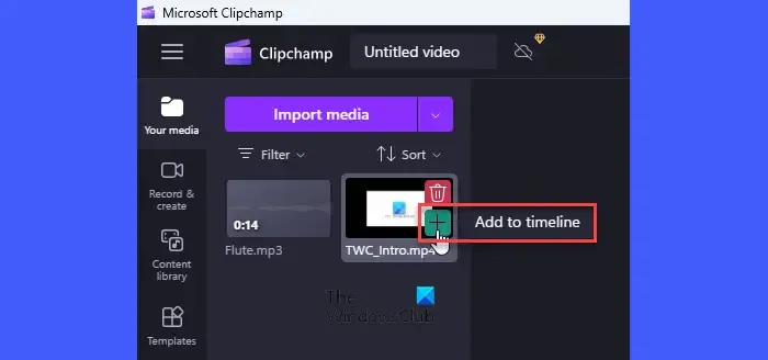 Aggiungi contenuti multimediali alla timeline Clipchamp
