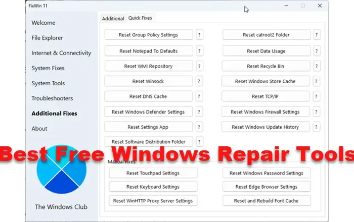Beste gratis Windows 11/10 reparatietools
