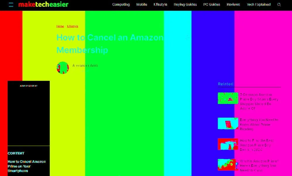 Pagina web trasformata in una pagina color arcobaleno con l'estensione Crazy Page.