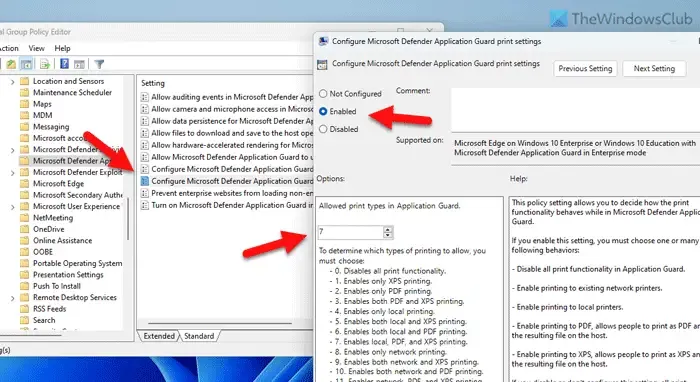 Configurare le impostazioni di Microsoft Defender Application Guard tramite GPEDIT