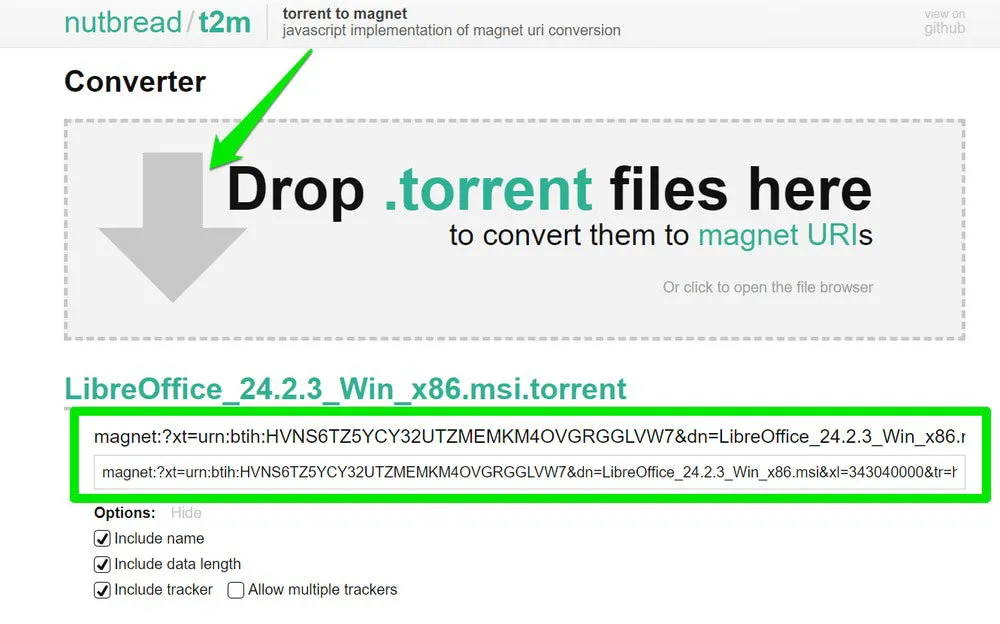 Utilisez Nutbread pour convertir un fichier torrent en lien magnétique