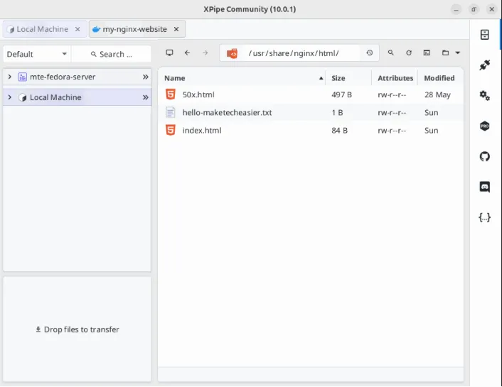 Zrzut ekranu przedstawiający dowolne pliki przesyłane wewnątrz kontenera Docker.