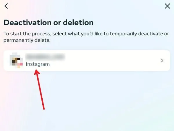 Selecting account you want to delete or deactivate in Instagram on PC.