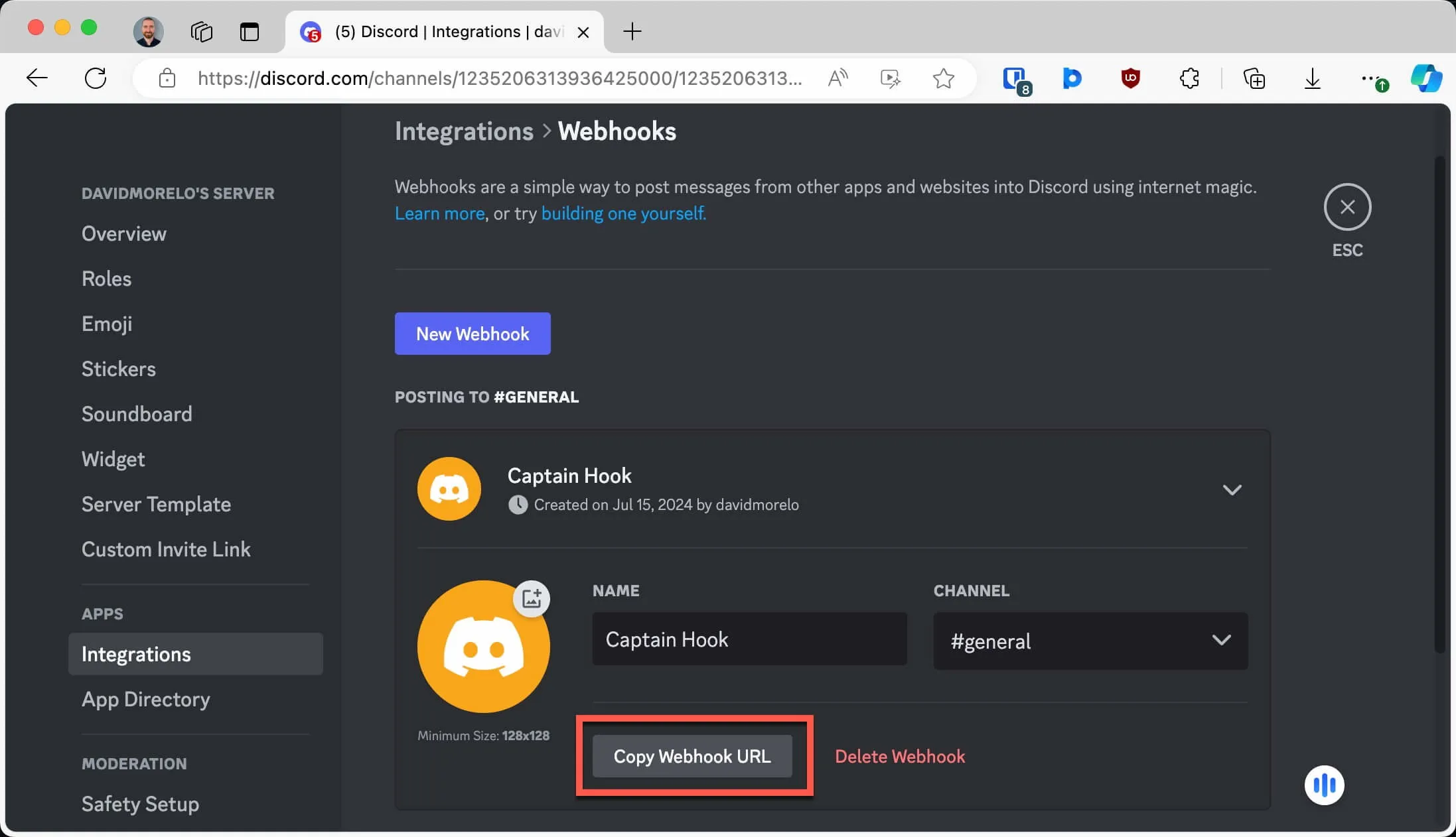 Discord Webhook URL をコピー