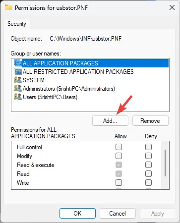 Dodaj - Wyłącz porty pamięci masowej USB w systemie Windows 11