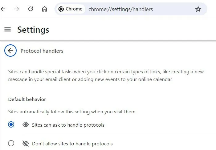 Google Chrome 브라우저 프로토콜 핸들러.
