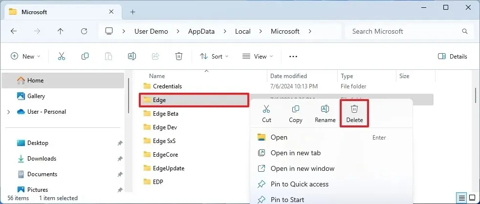 Windows 11 supprime le dossier Edge pour réinitialiser le navigateur