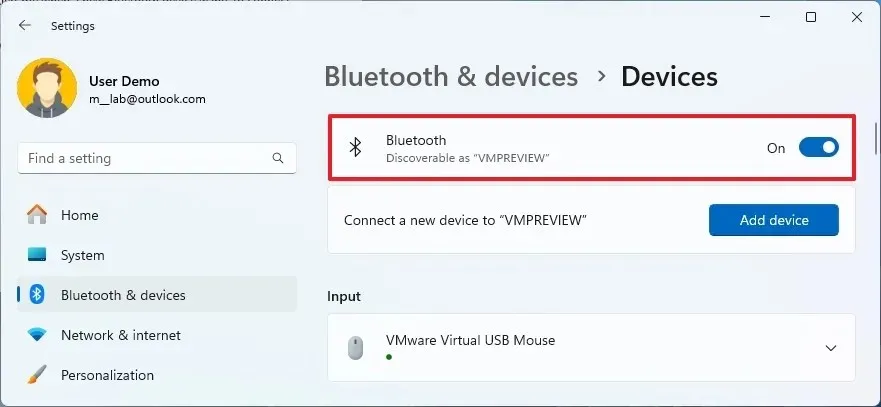 장치 페이지에서 Bluetooth 활성화