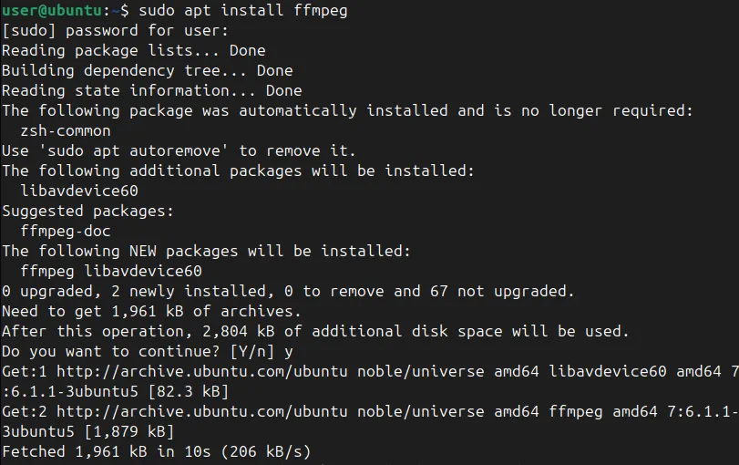 Instalowanie FFmpeg za pomocą menedżera pakietów apt