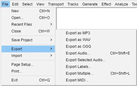 Exportación de archivos Audacity