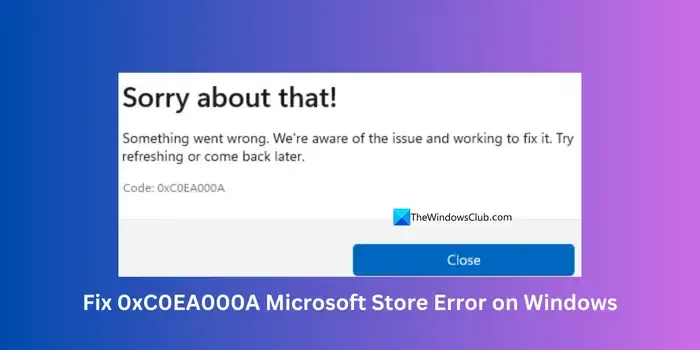 Napraw błąd 0xC0EA000A w sklepie Microsoft Store w systemie Windows