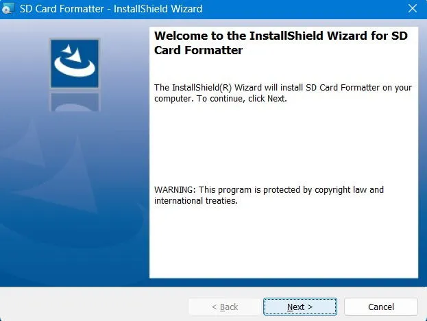 Installazione di SD Card Formatter in Windows 11.